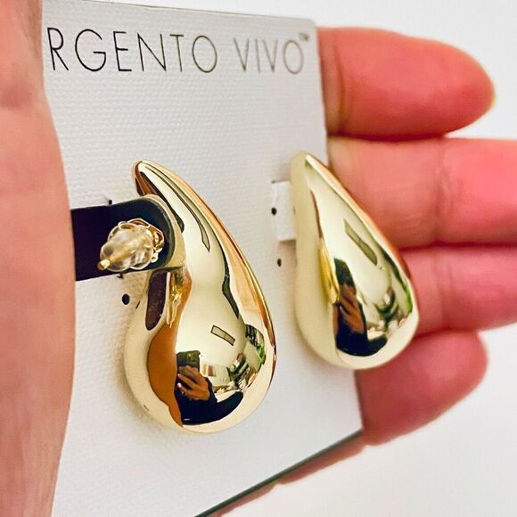 NWT Argento Vivo Stunning Thick Gold Polished Shinny Stud Tear Drop earrings - Picture 1 of 9